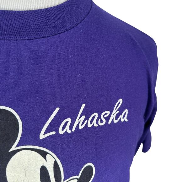 Vintage Velva Sheen Disney Mickey Lahaska T-Shirt Men’s Large Purple 80s USA Tee - Picture 2 of 12